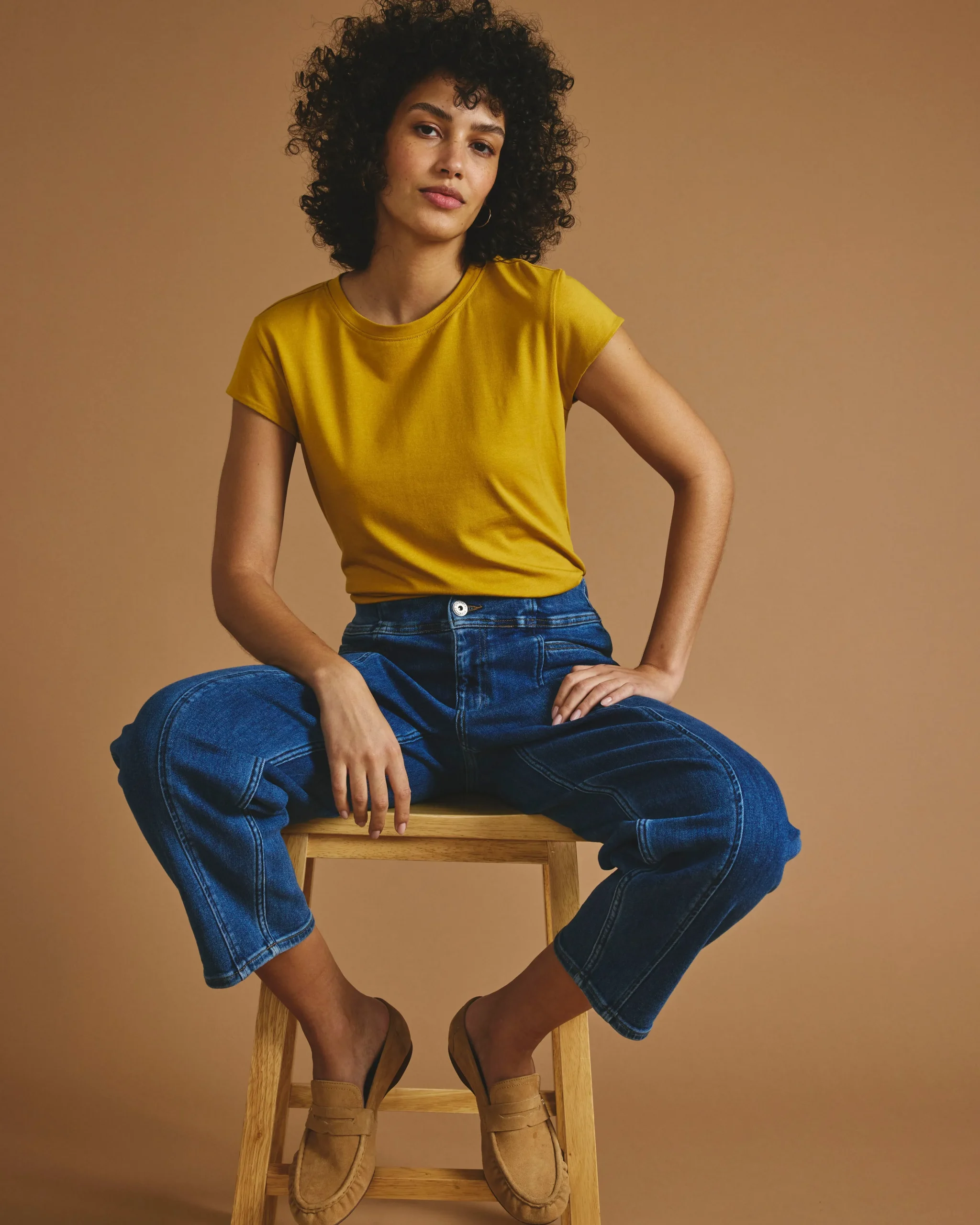 Ashley Cap Sleeve Tee Yellow Ochre