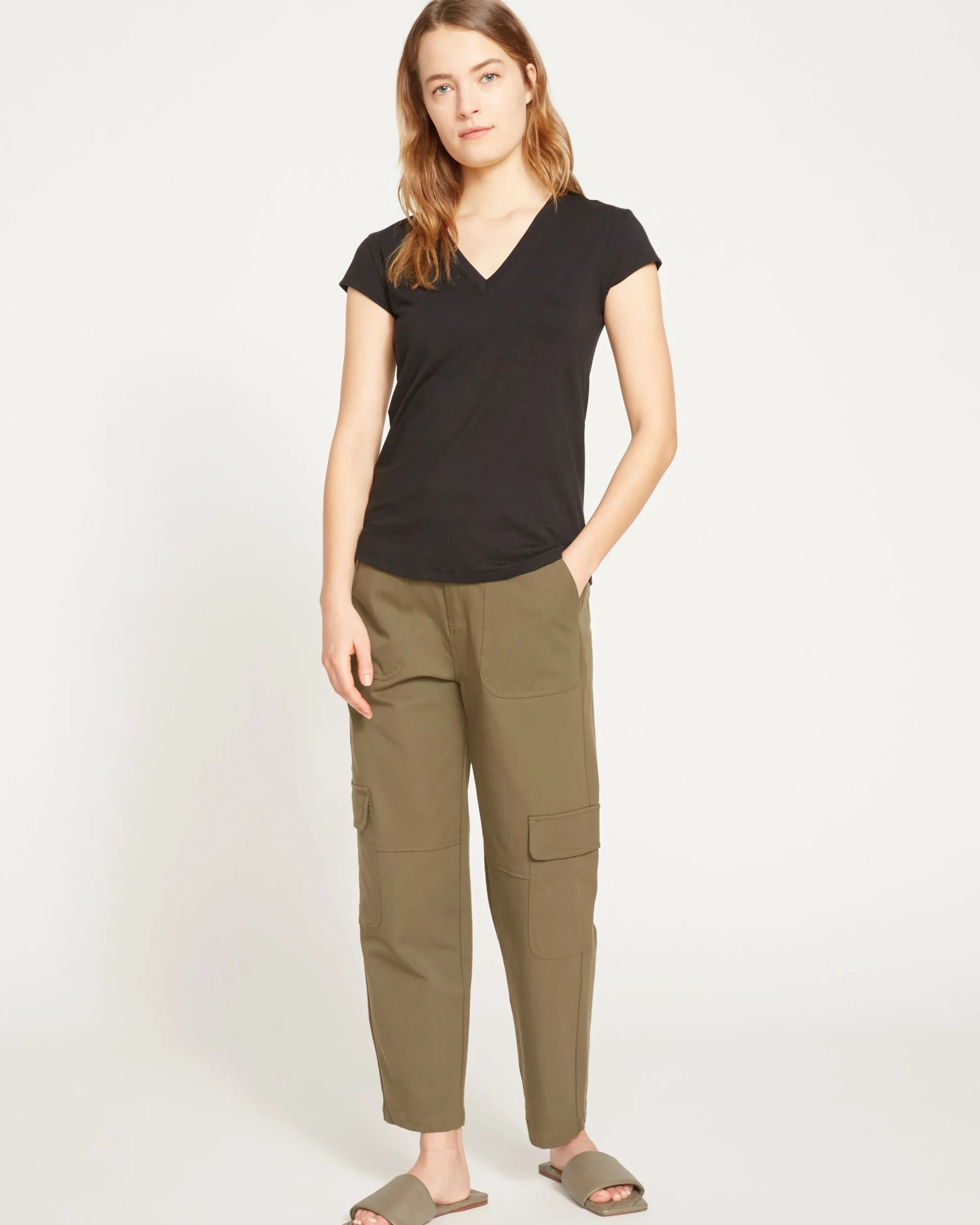 Ashley V Neck Cap Sleeve Tee Black
