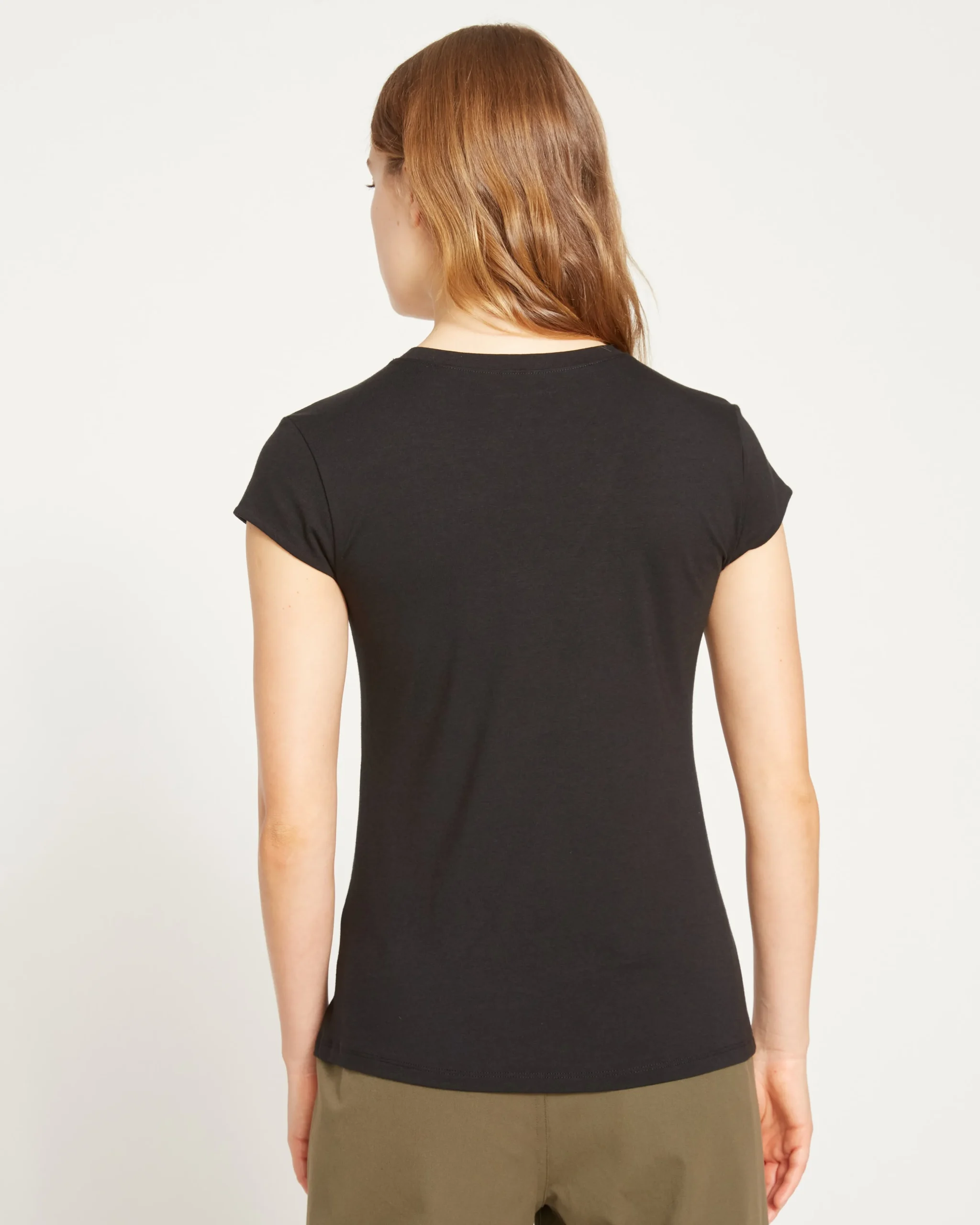 Ashley V Neck Cap Sleeve Tee Black