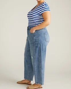 Ashley V Neck Cap Sleeve Tee Hammersmith Blue/White Stripe