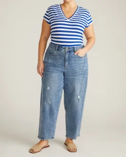 Ashley V Neck Cap Sleeve Tee Hammersmith Blue/White Stripe