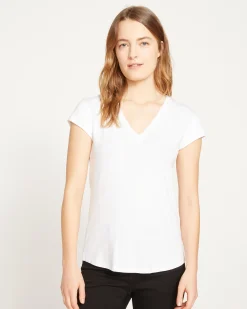 Ashley V Neck Cap Sleeve Tee White