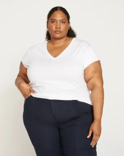 Ashley V Neck Cap Sleeve Tee White