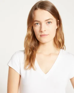 Ashley V Neck Cap Sleeve Tee White