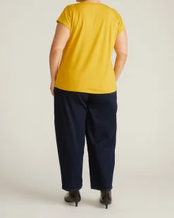 Ashley V Neck Cap Sleeve Tee Yellow Ochre