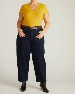 Ashley V Neck Cap Sleeve Tee Yellow Ochre