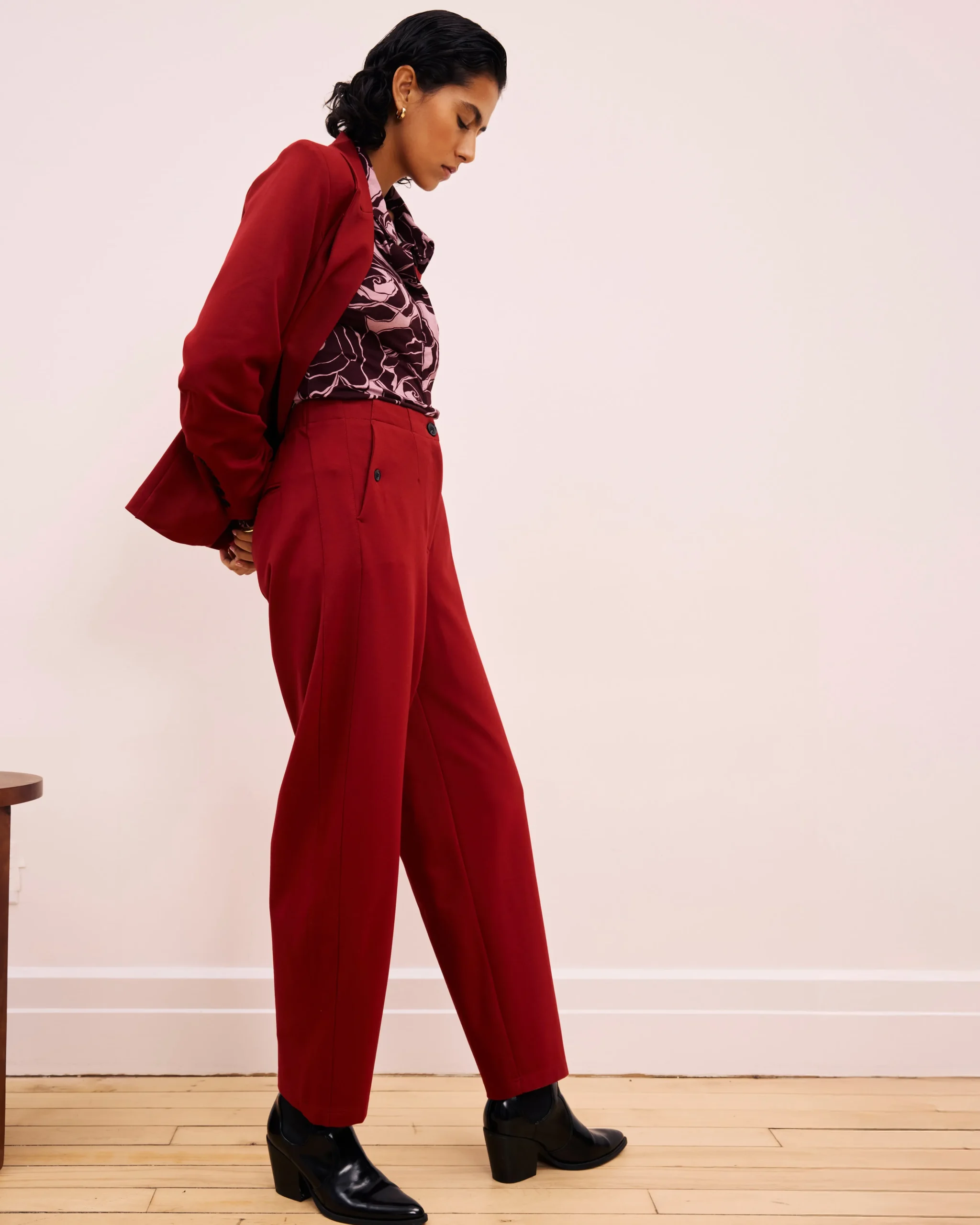 Audrey Relaxed Uniform Ponte Workpant Garnet