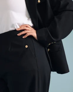 Audrey Relaxed Uniform Ponte Workpant Black with Gold Buttons