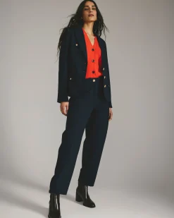 Audrey Relaxed Uniform Ponte Workpant Navy with Gold Buttons