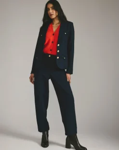 Audrey Relaxed Uniform Ponte Workpant Navy with Gold Buttons