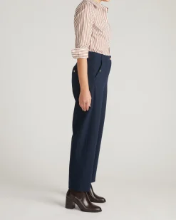 Audrey Relaxed Uniform Ponte Workpant Navy with Gold Buttons