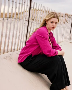 Avalon Linen Blend Blouse Hyper Pink