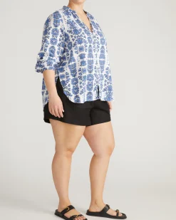 Avalon Linen Blend Blouse Rococo Beach Print
