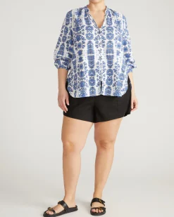 Avalon Linen Blend Blouse Rococo Beach Print