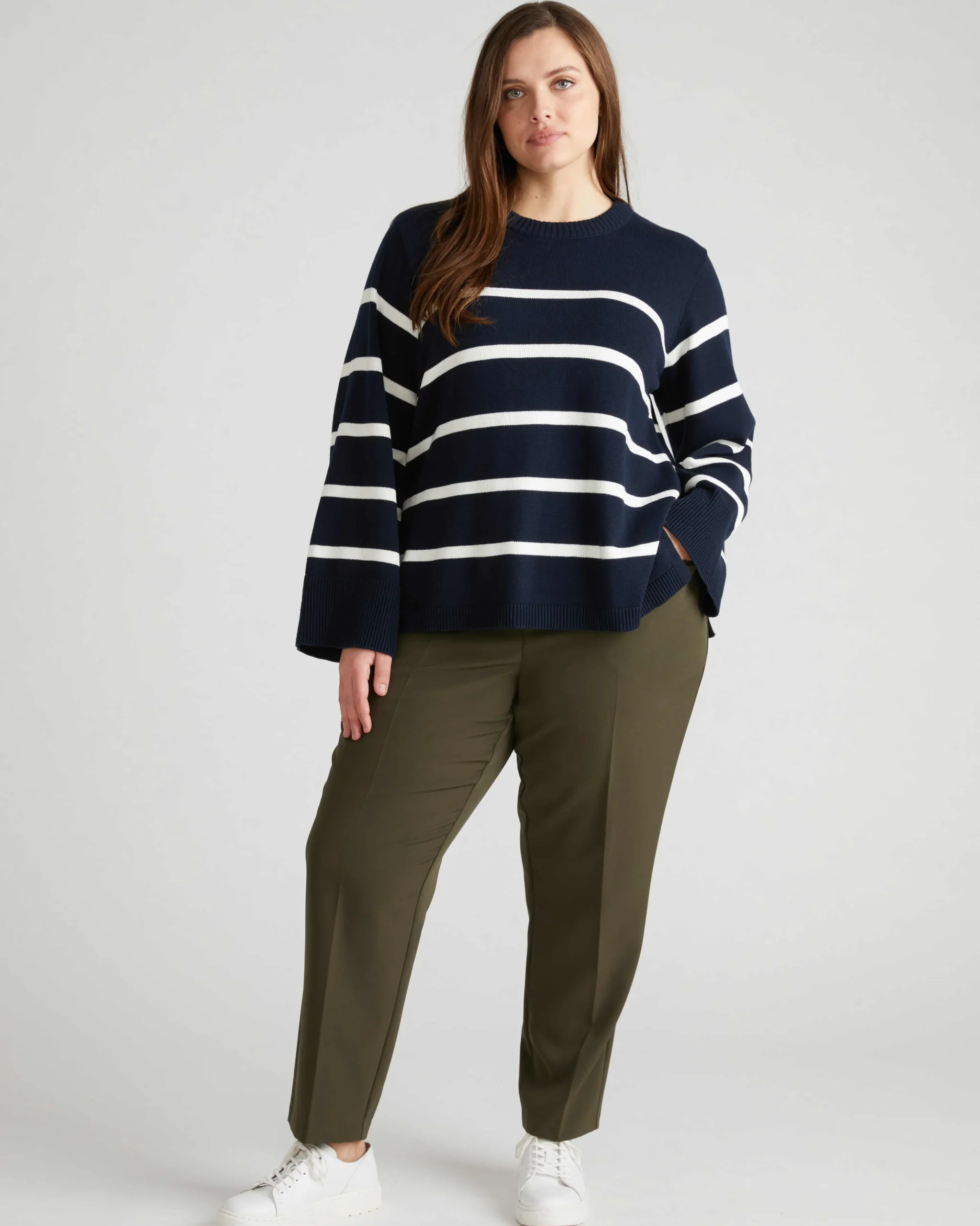 Bardot Wide Sleeve Cotton Sweater Navy/White