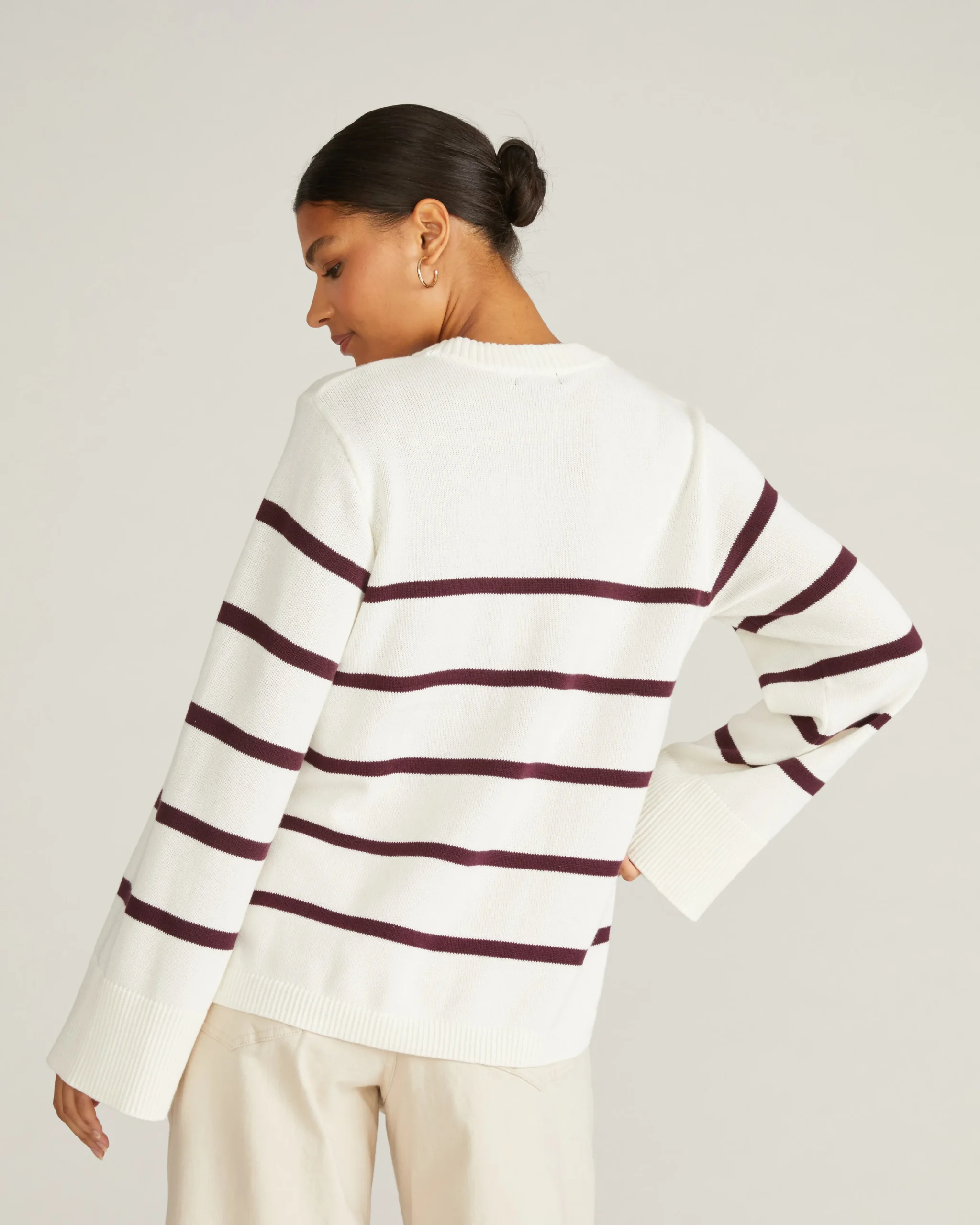 Bardot Wide Sleeve Cotton Sweater Cream/Acai Stripe