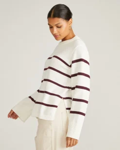 Bardot Wide Sleeve Cotton Sweater Cream/Acai Stripe