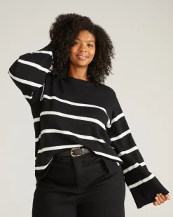 Bardot Wide Sleeve Cotton Sweater Black/White Stripes