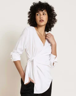 Beacon Stretch Cupro Wrap Shirt White