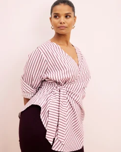 Beacon Stretch Poplin Wrap Shirt Lilac Multi Stripe