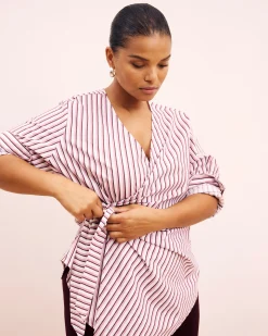 Beacon Stretch Poplin Wrap Shirt Lilac Multi Stripe