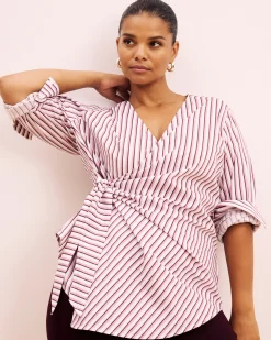 Beacon Stretch Poplin Wrap Shirt Lilac Multi Stripe