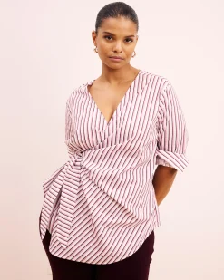 Beacon Stretch Poplin Wrap Shirt Lilac Multi Stripe