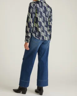 Beatrice Soft Satin Long Sleeve Top Paddington Ribbon Print