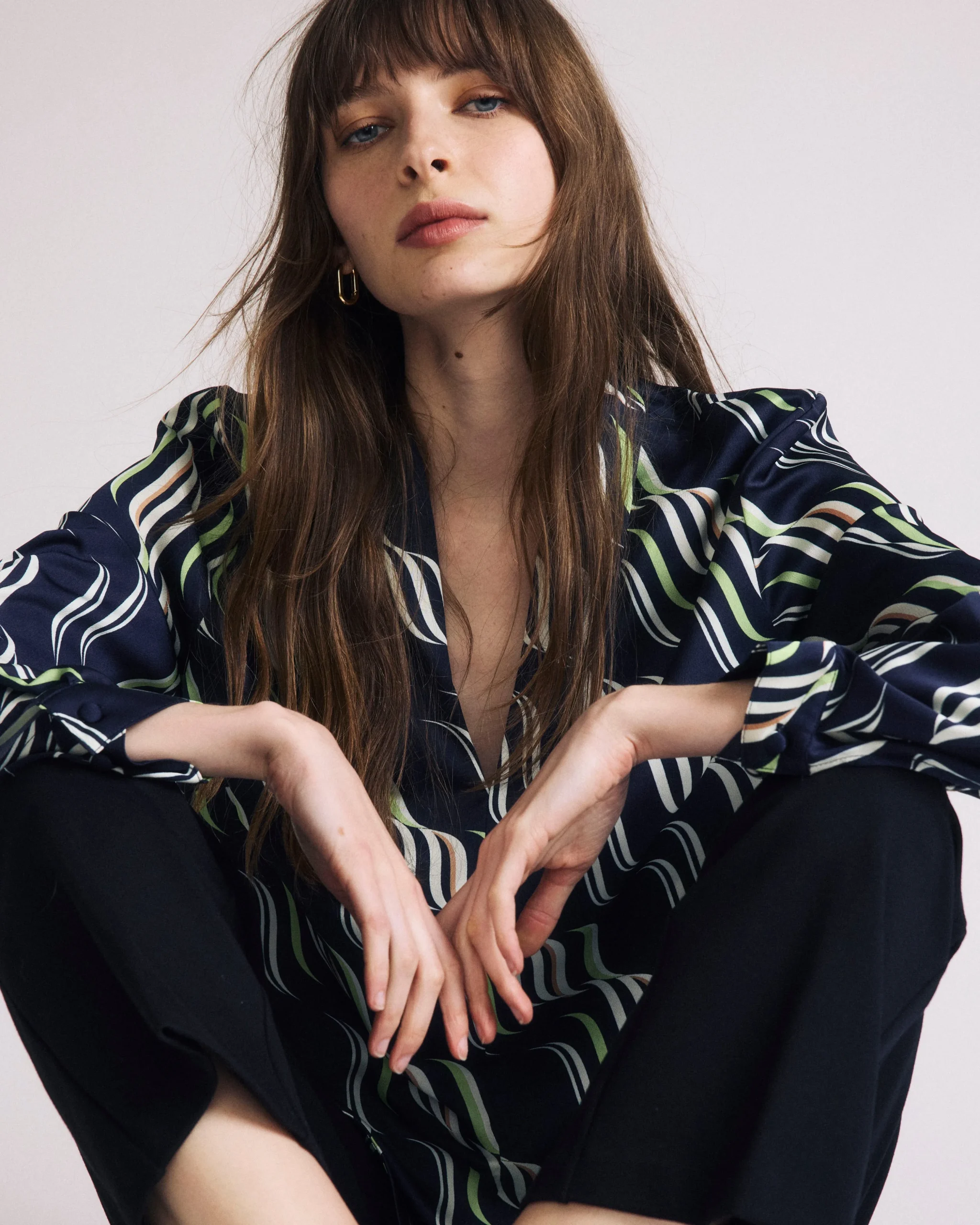 Beatrice Soft Satin Long Sleeve Top Paddington Ribbon Print