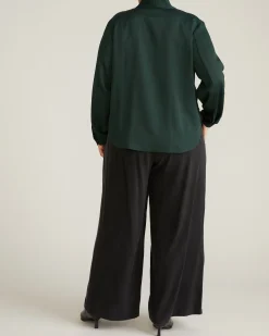 Beatrice Soft Satin Long Sleeve Top Forest Green