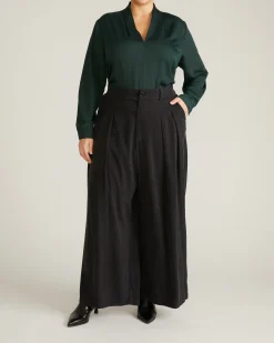 Beatrice Soft Satin Long Sleeve Top Forest Green