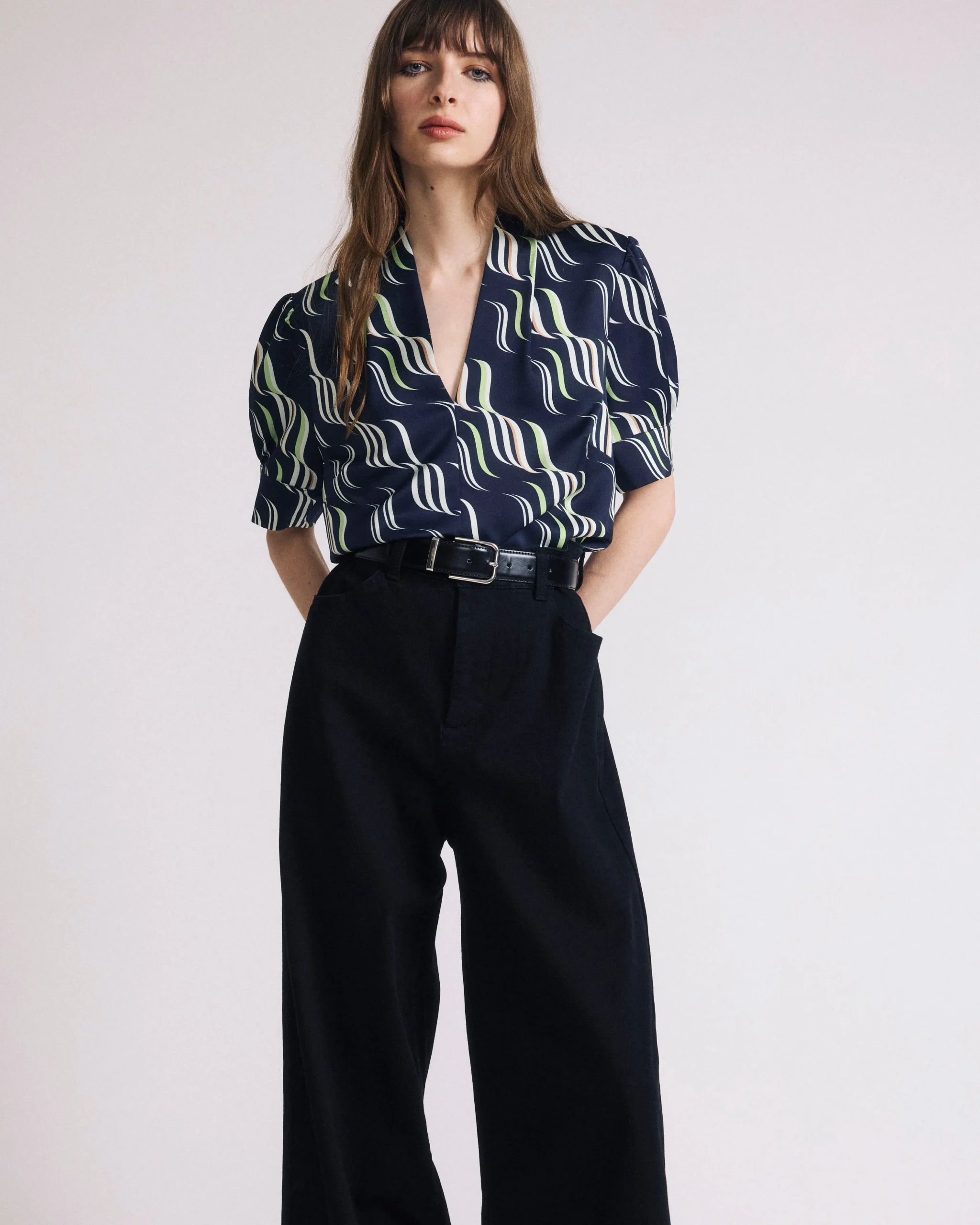 Beatrice Soft Satin Short Sleeve Top Paddington Ribbon Print