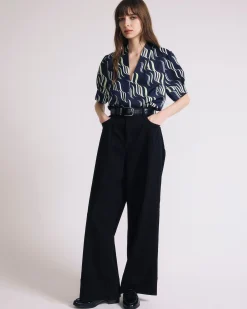 Beatrice Soft Satin Short Sleeve Top Paddington Ribbon Print