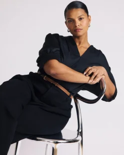 Beatrice Soft Satin Short Sleeve Top Black