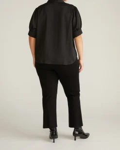 Beatrice Soft Satin Short Sleeve Top Black