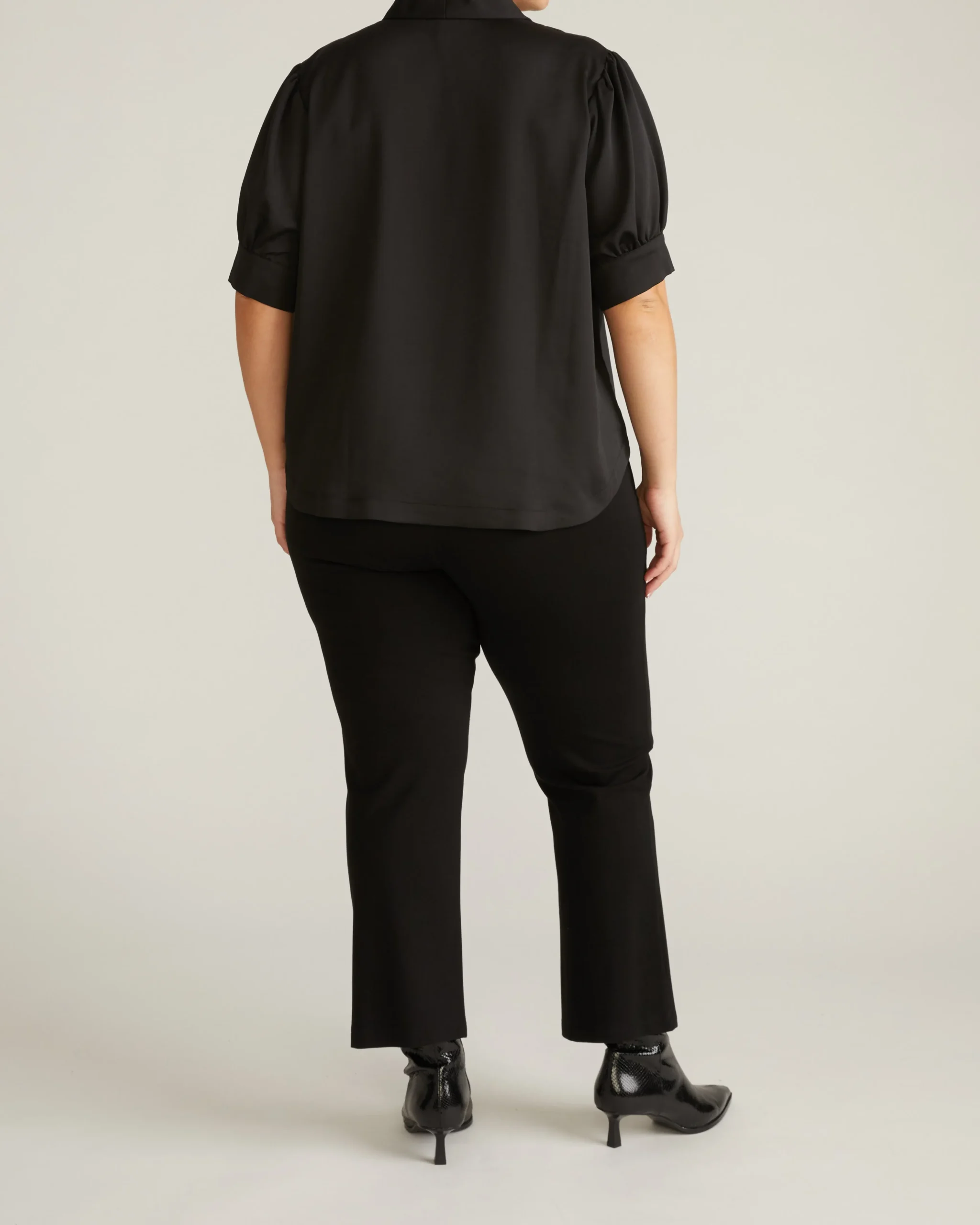 Beatrice Soft Satin Short Sleeve Top Black