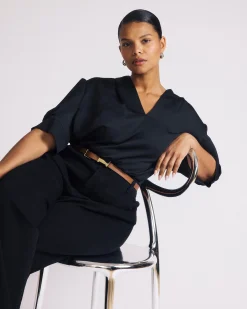 Beatrice Soft Satin Short Sleeve Top Black