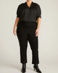 Beatrice Soft Satin Short Sleeve Top Black