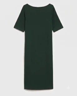 Belle Breton Stripe Jersey Dress Solid Conifer