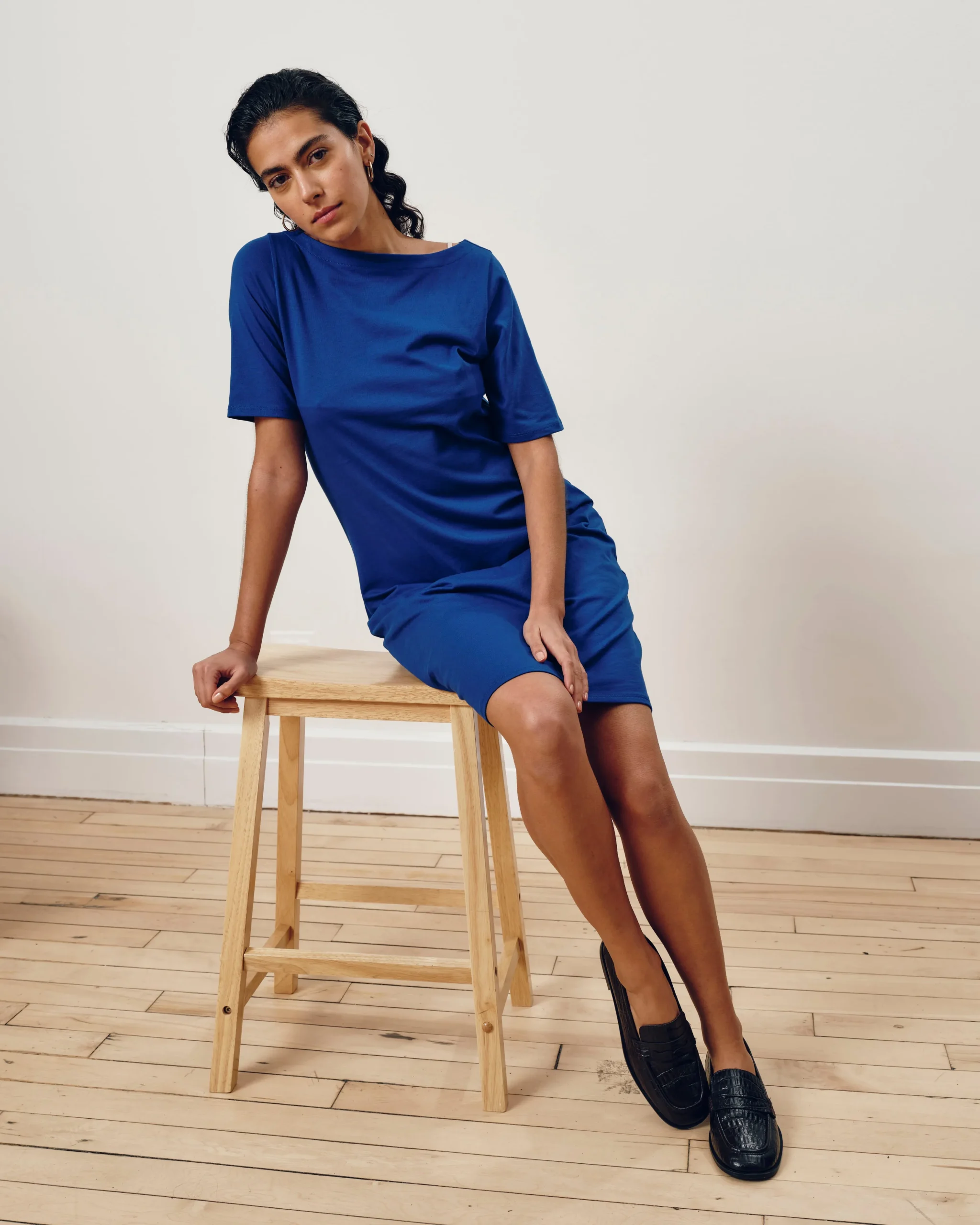 Belle Breton Stripe Jersey Dress Solid Ultramarine