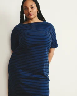 Belle Breton Stripe Jersey Dress Deep Teal/Black Stripe