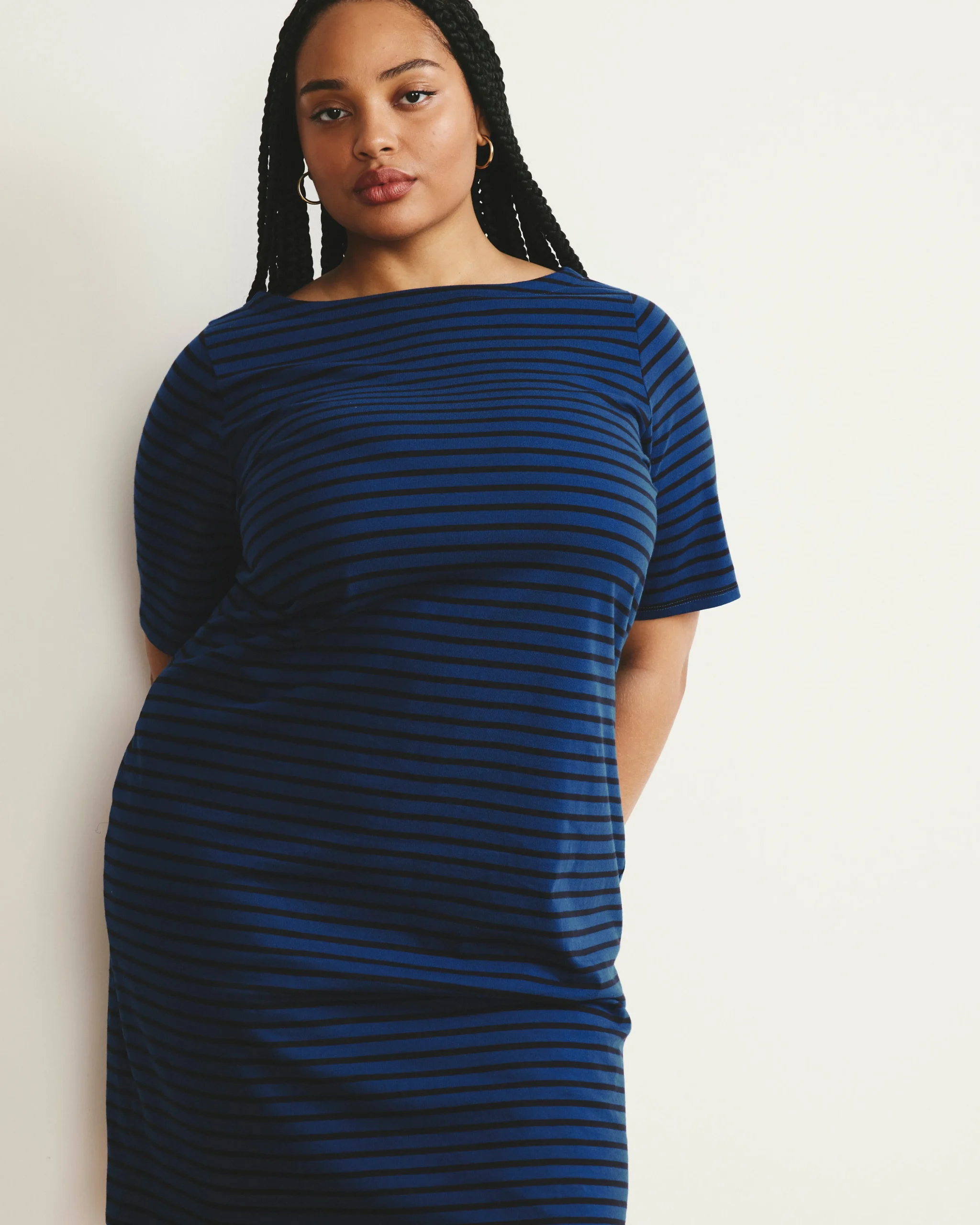Belle Breton Stripe Jersey Dress Deep Teal/Black Stripe