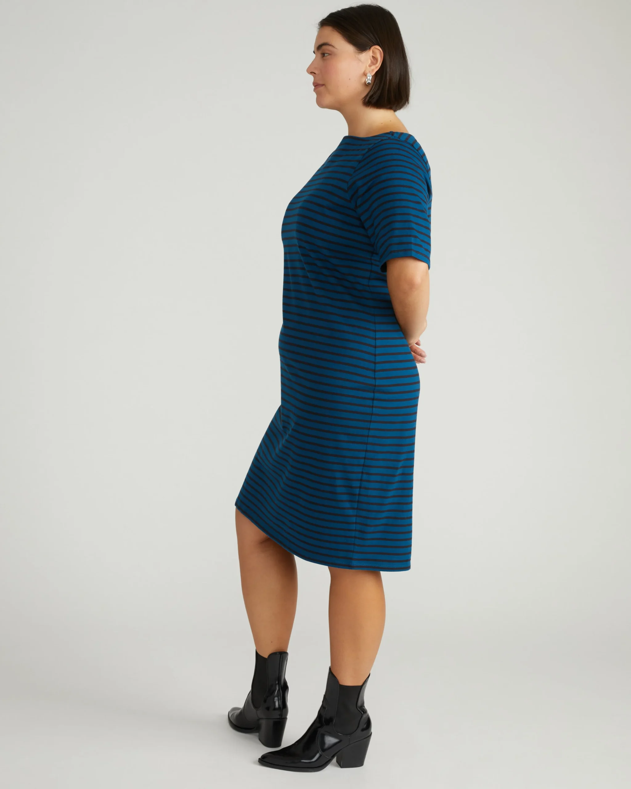 Belle Breton Stripe Jersey Dress Deep Teal/Black Stripe