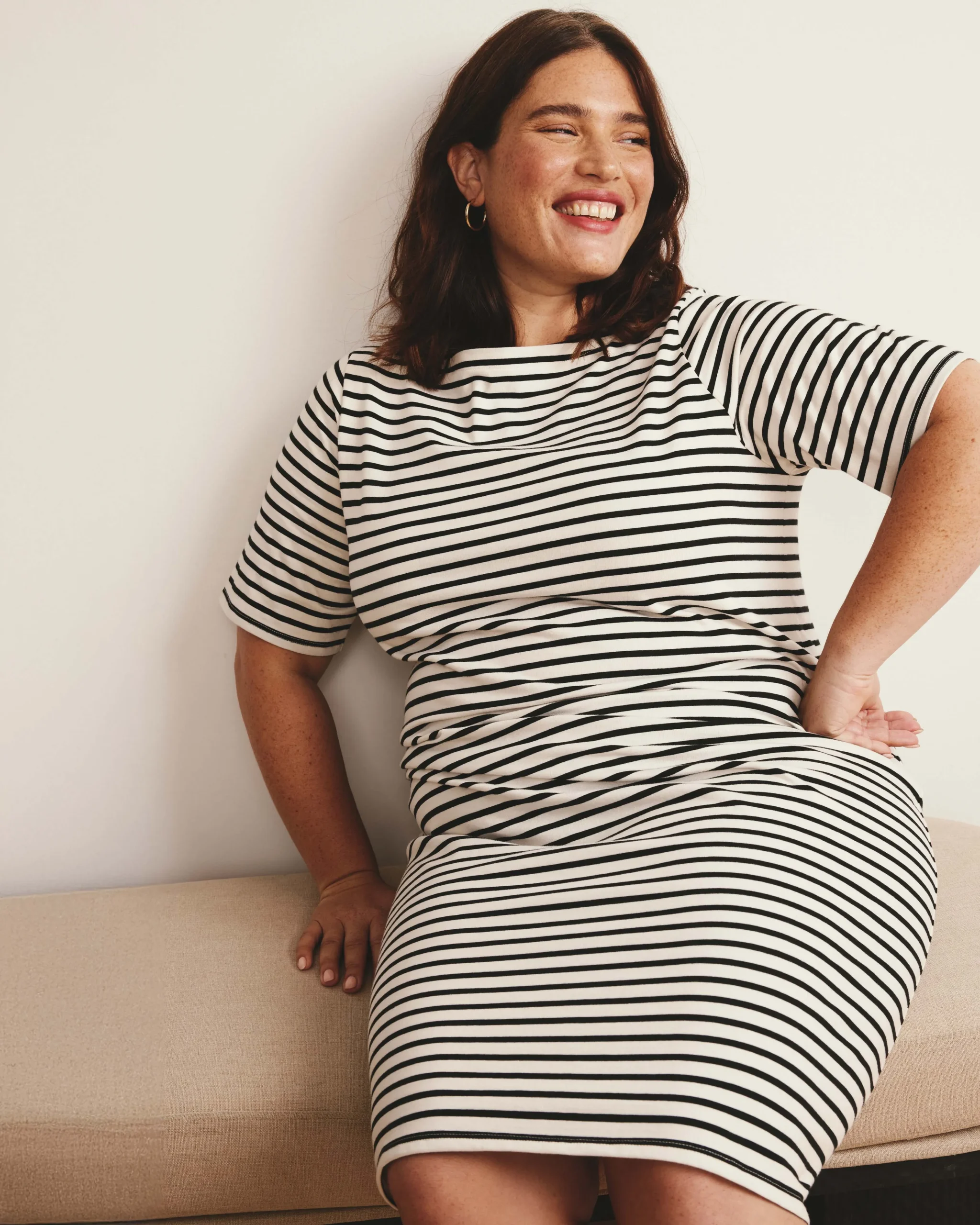 Belle Breton Stripe Jersey Dress Ecru/Black Stripe