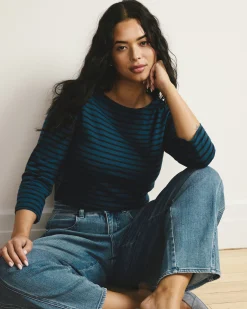 Belle Breton Stripe Jersey Tee Deep Teal/Black Stripe