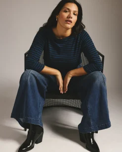 Belle Breton Stripe Jersey Tee Deep Teal/Black Stripe
