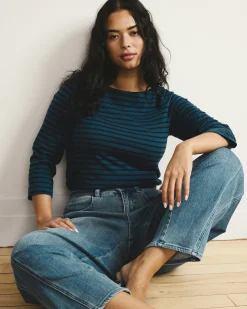 Belle Breton Stripe Jersey Tee Deep Teal/Black Stripe
