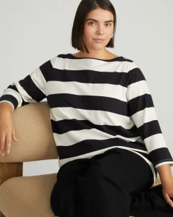 Belle Breton Stripe Jersey Tee Ecru/Black Rugby Stripe