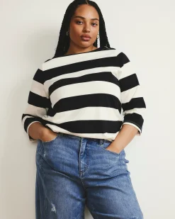 Belle Breton Stripe Jersey Tee Ecru/Black Rugby Stripe