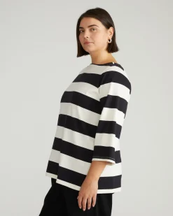 Belle Breton Stripe Jersey Tee Ecru/Black Rugby Stripe
